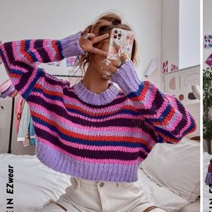 SHEIN EZwear Striped Pattern Drop Shoulder Sweater